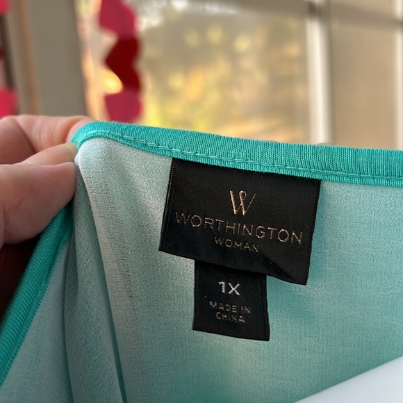 Worthington Ladies plus size aqua and white lined top - Picture 4 of 7